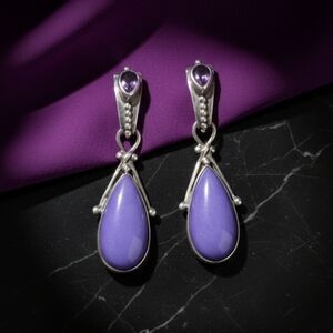 Sajen Purple Aventurine & Amethyst Sterling Silver Drop Earrings 17.40 Ctw